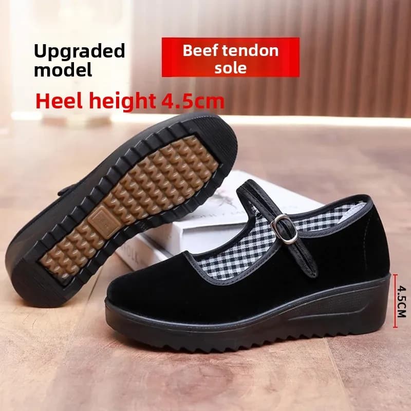 Chaussures de travail confortables à fond épais pour femmes, chaussures en coton de Style pékin, ant