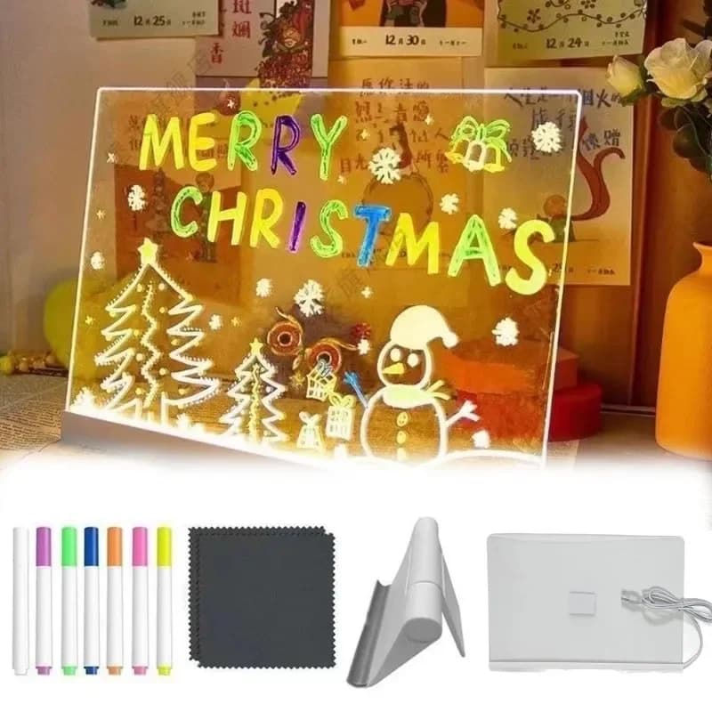 Lampe LED personnalisée, tableau de messages en acrylique, effaçable, USB, planche à dessin pour enf