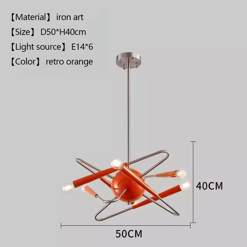 Plafonnier LED Sputnik Orange au Design Artistique, Éclairage d'Nik, Luminaire Décoratif de Plafond,