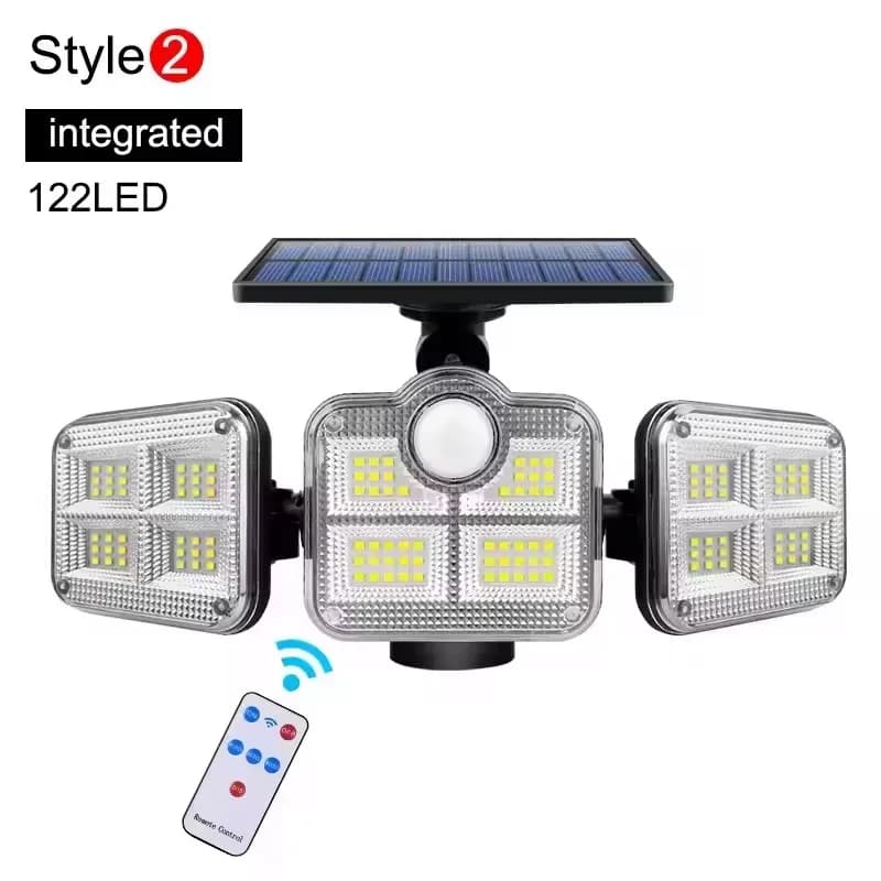 1 paquet de lampe à capteur de mouvement extérieur, lumière solaire à 4 têtes, lumière solaire à 122