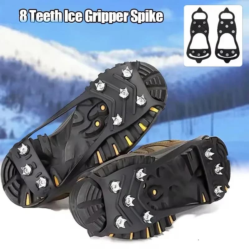 Crampons à 8 dents pour chaussures, crampons antidérapants d'hiver pour randonnée, escalade en monta