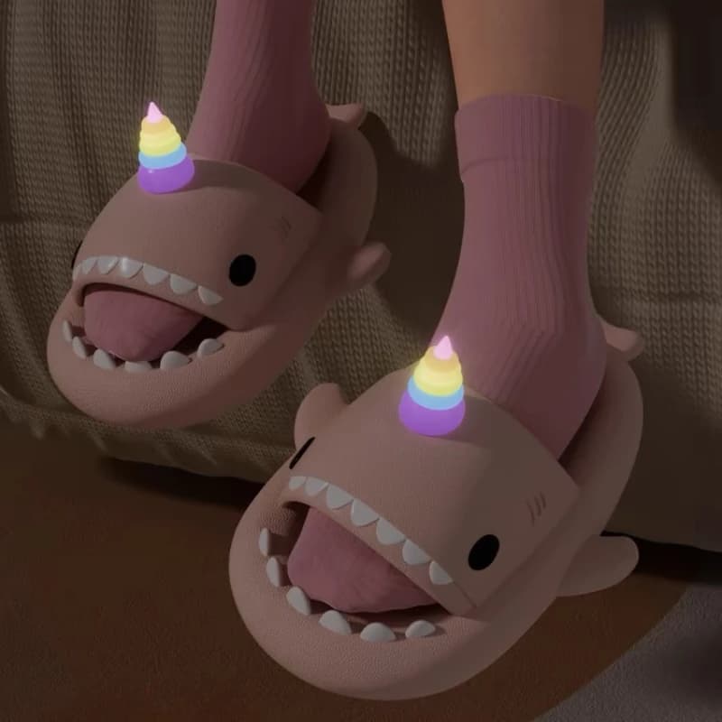 Pantoufles Requin à Semelle Optique pour Femme et Homme, Chaussures à Plateforme d'Été, Palmes Lumin