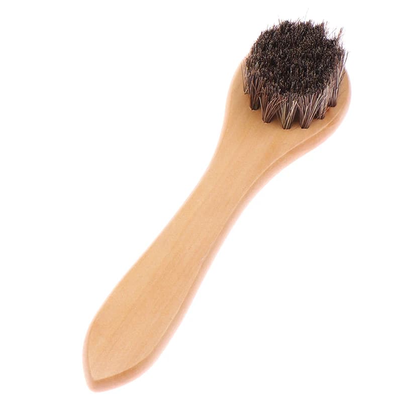 1 brosse à chaussures durable à long manche en bois, en poils de cheval, pour le nettoyage, l'embell