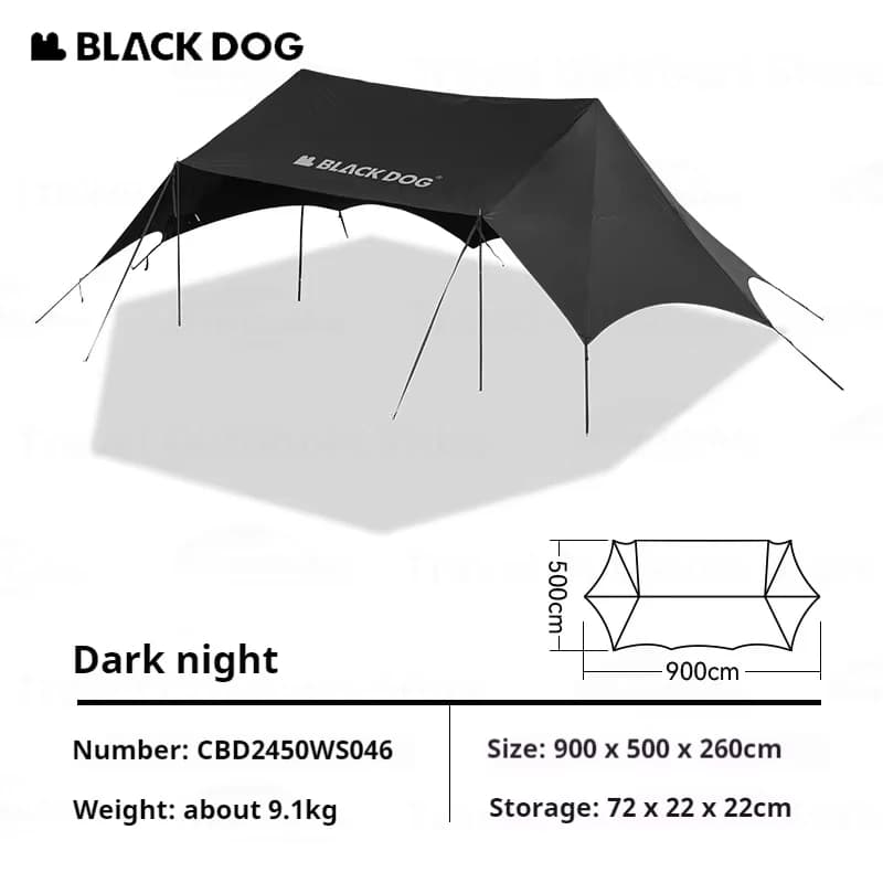 Tente auvent BLACKDOG grand espace, revêtement noir, protection solaire, imperméable, abri solaire,