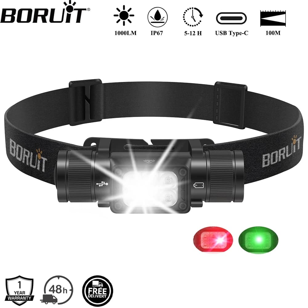 BORUiT HP360 LED phare 1000LM puissant type-c rechargeable phare étanche Camping pêche tête torche l