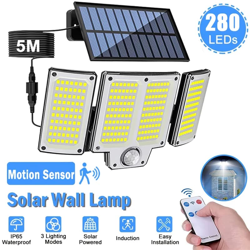 234/280 LED lumières solaires pour capteur de mouvement extérieur lumières d'inondation solaires éta