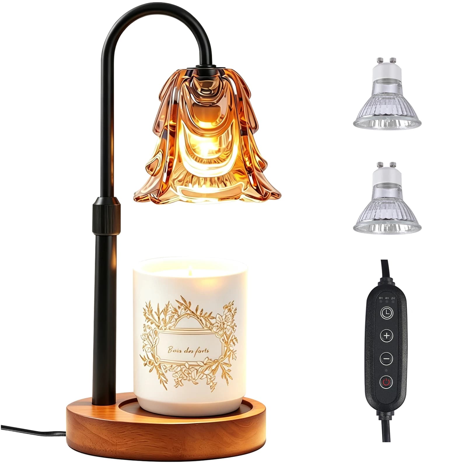 Lampe chauffe-bougie dorée avec minuterie et variateur d'intensité, hauteur réglable, élégante, moti