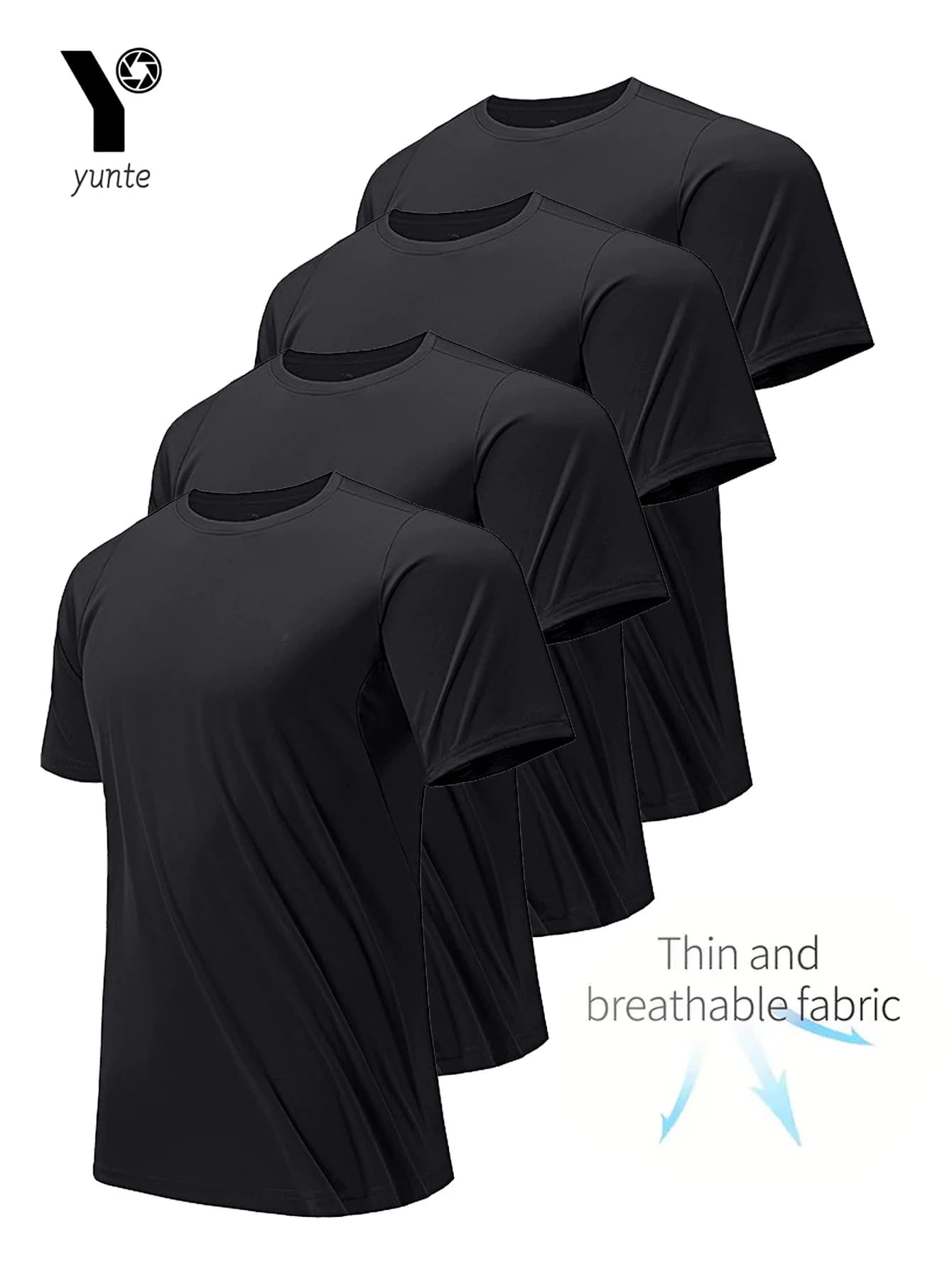 T-shirt col rond noir ultraléger pour hommes, séchage rapide, respirant, absorbant la sueur, adapté