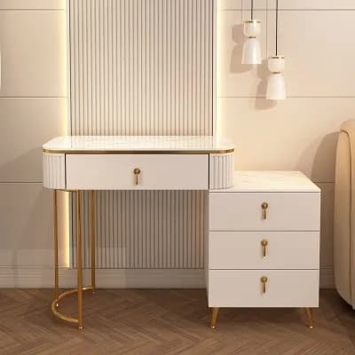 Table de vanité de beauté française de luxe avec miroir lumineux, Table de vanité esthétique tendanc