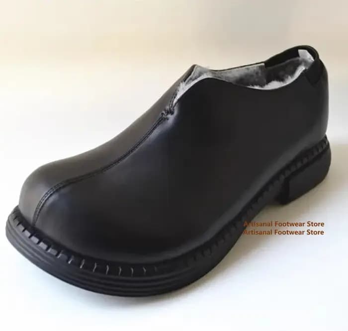 Bottes de neige antidérapantes à semelle épaisse pour hommes, chaussures basses en coton avec laine véritable, mocassins en cuir marron/noir, chaussures tendance pour hommes