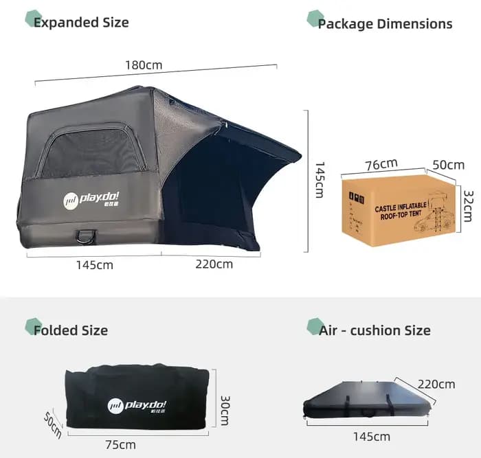 Tente de camping gonflable pour 2-3 personnes avec toit en Oxford imperméable et matelas pneumatique enduit pour plus de confort et de commodité