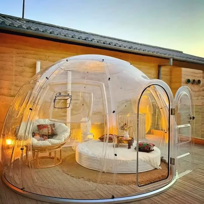 Tente de camping, dôme de glamping, tentes de luxe, tente dôme extérieure durable, couverture en PVC imperméable, tente dôme de glamping pour quatre saisons OME