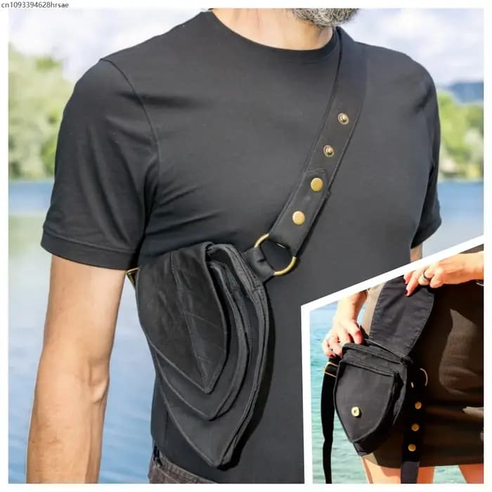 Sac de randonnée et de cyclisme AP pour l'extérieur avec plusieurs compartiments, rabat, fermeture éclair, ceinture de taille, poches suspendues, sac banane de sport, accessoire de cosplay