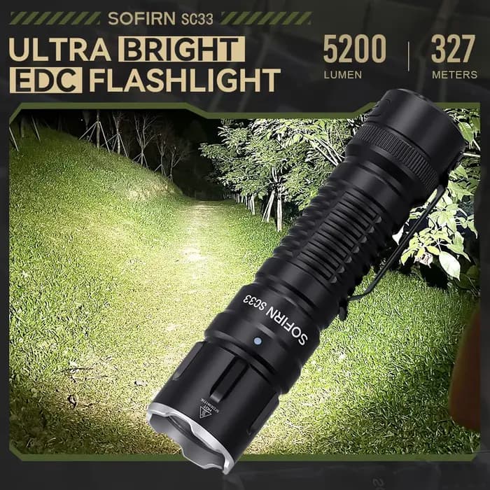 Lampe torche tactique LED SOFIRN SC33 XHP70.3 HI 5200lm puissante, rechargeable par Type C, interrup