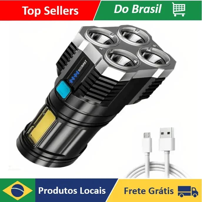 NEVERDIE STORE - Lanterne Led Prova Dágua 4 Coreels Potente Usb Recarregable ENVIO RAPIDO PARA TODO