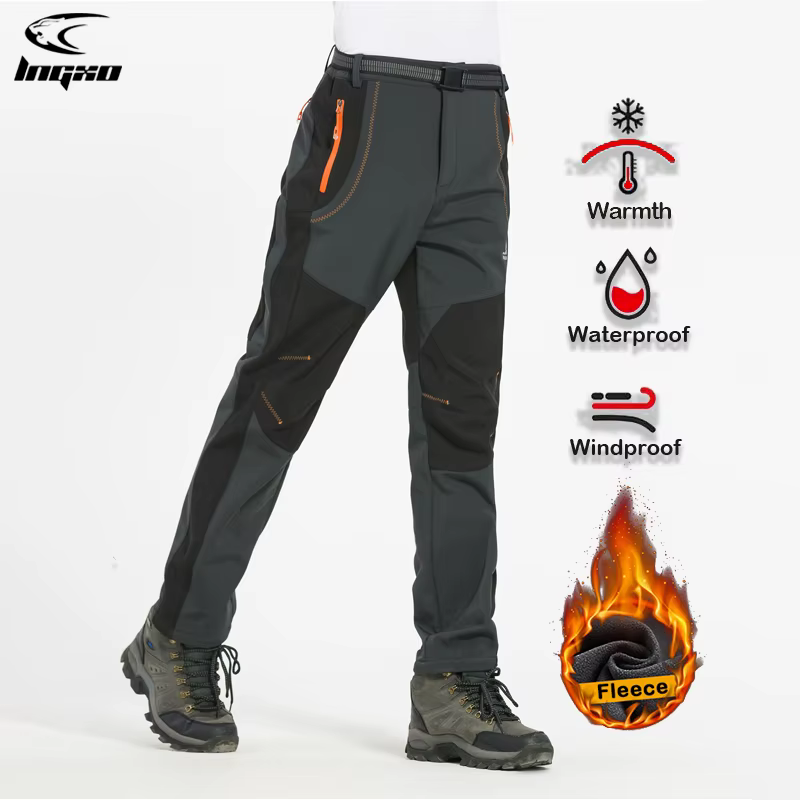 LNGXO – pantalon de randonnée en molleton épais et chaud pour homme, imperméable, coupe-vent, extéri