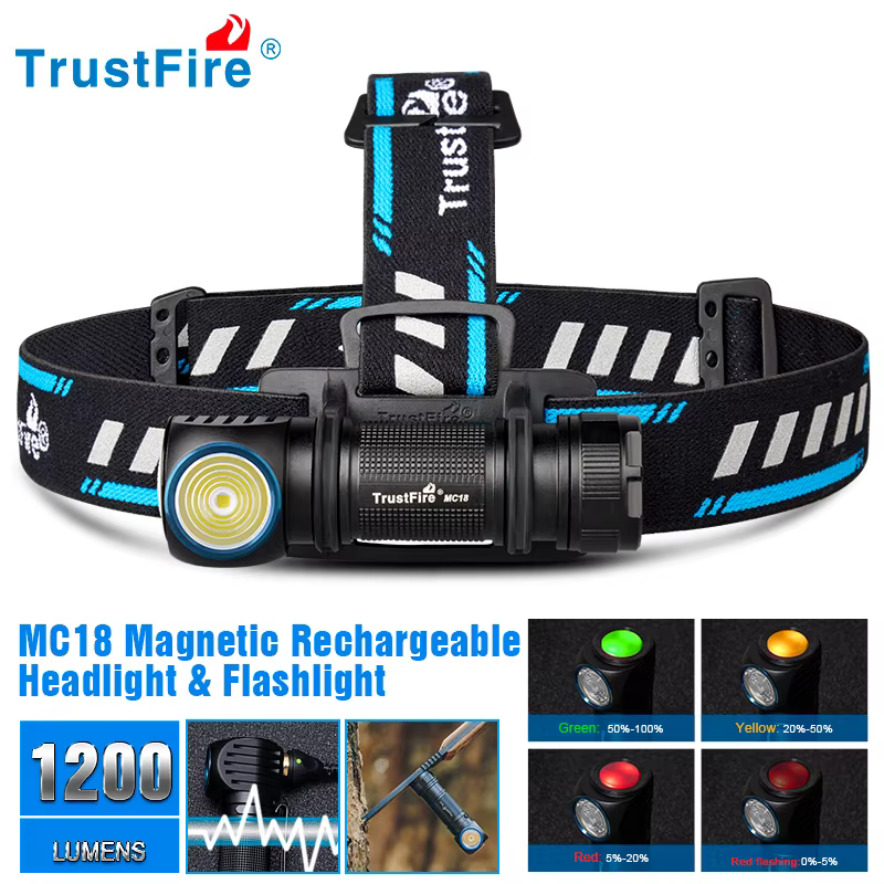 Trustfire Mc18 lampe frontale Led xp-lhi 18650 magnétique 2a Usb lampe frontale Rechargeable 1200lm 