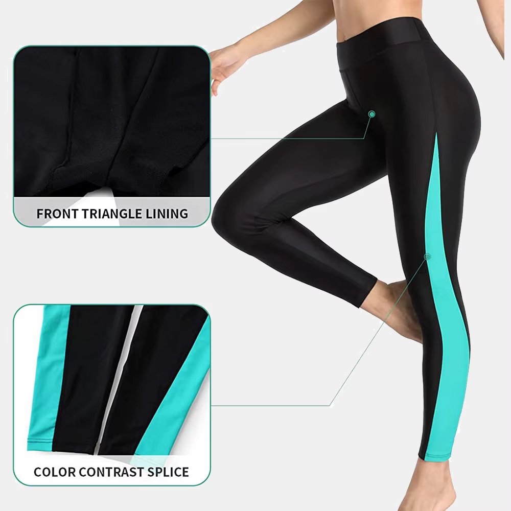 Anfilia Pantalon de bain femme bloc de couleur pantalon de bain taille haute leggings de bain collan