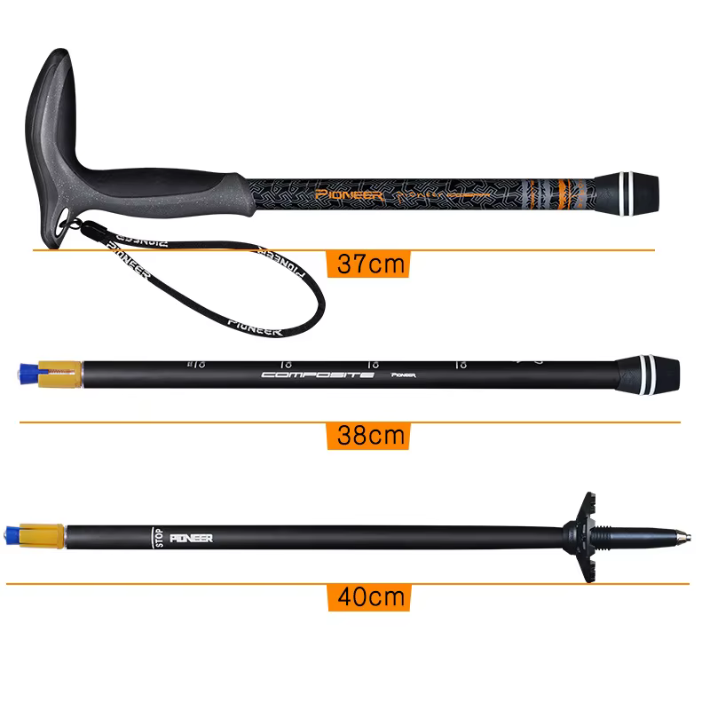 Bâton de Marche Court en Fibre de Carbone avec Poignée en T, Béquille d'Escalade Réglable, 3 Section