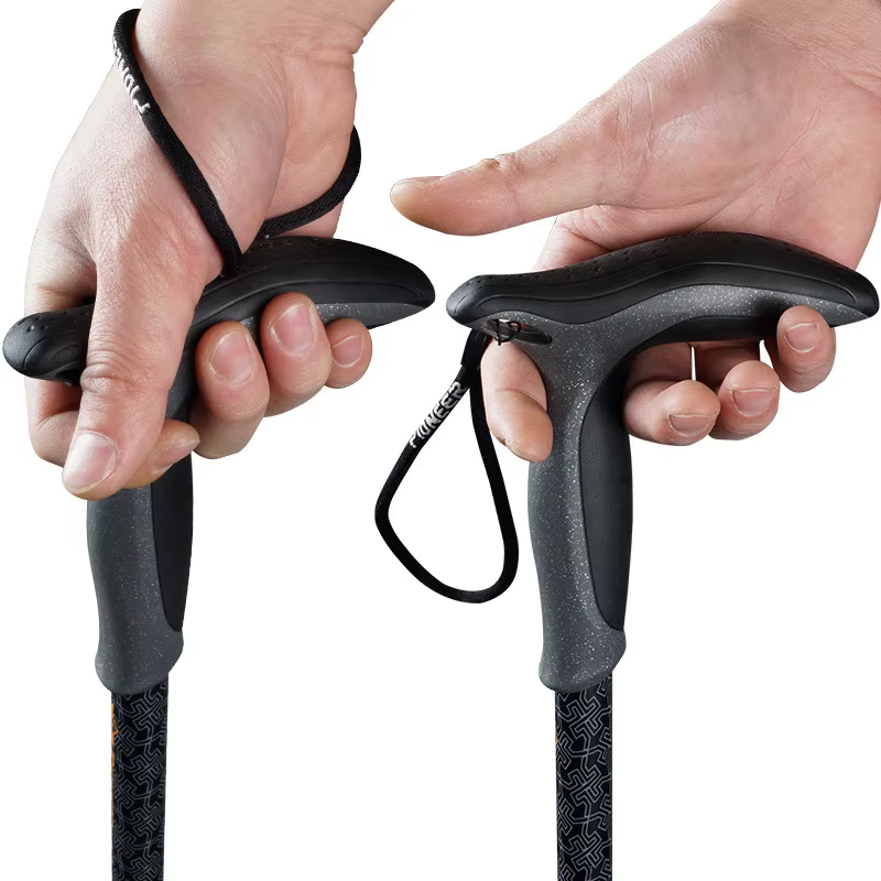 Bâton de Marche Court en Fibre de Carbone avec Poignée en T, Béquille d'Escalade Réglable, 3 Section