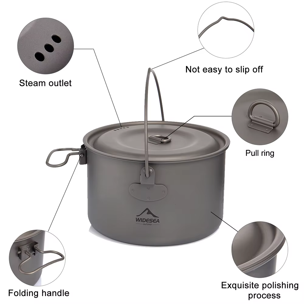 Widesea Camping vaisselle titane batterie de cuisine ensemble tourisme chaudron extérieur marmite pi