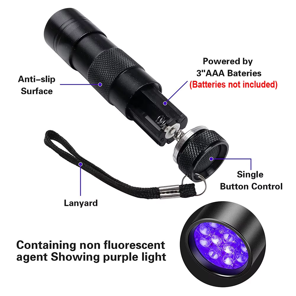 Lampes de poche UV portables étanches à lumière noire, 12 Led, 395nm, Mini détecteur de torche pour 