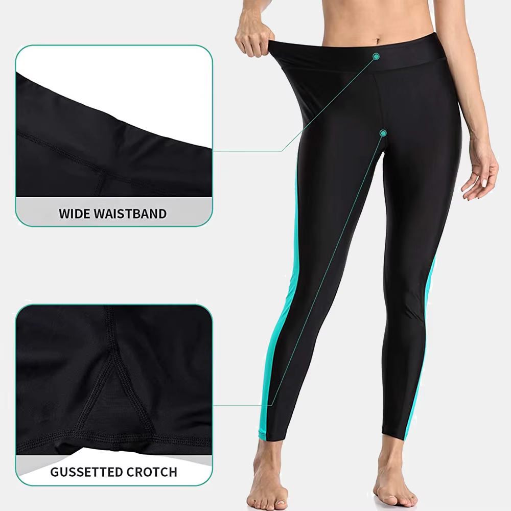 Anfilia Pantalon de bain femme bloc de couleur pantalon de bain taille haute leggings de bain collan