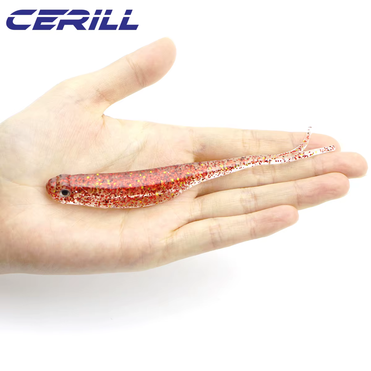 Cerill 5 pièces 13 cm Shiner 3D yeux doux leurre de pêche fourche queue artificielle ver appât lueur