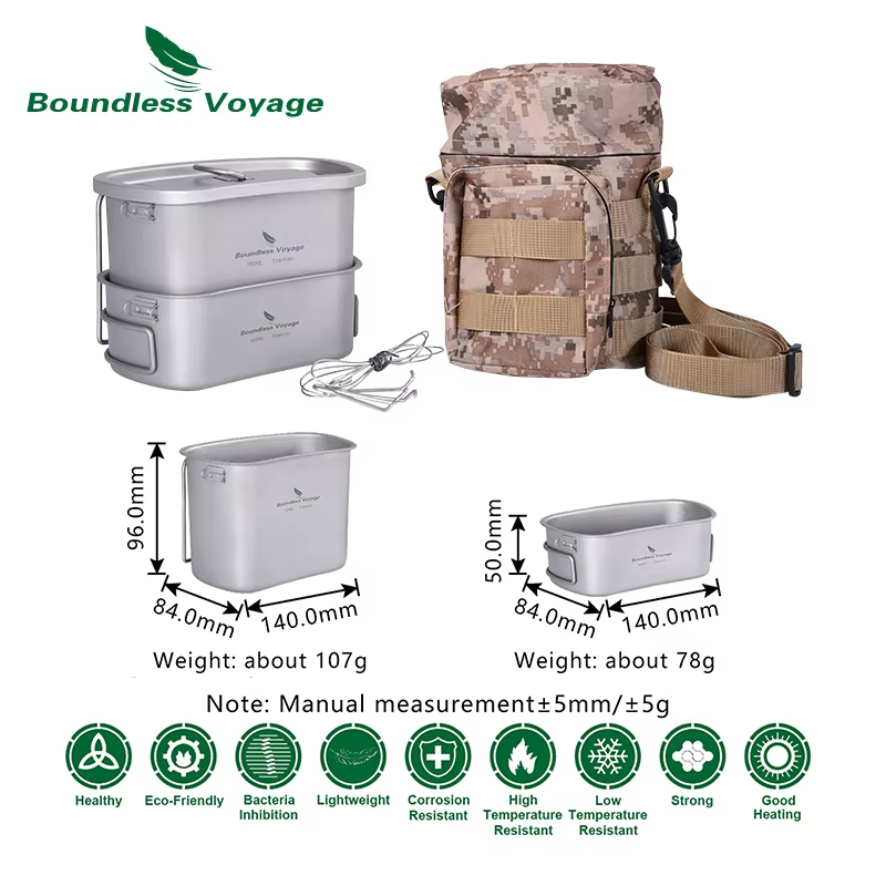 Marmite de Camping en titane avec sac de Camouflage, sans limite, en forme de rein, avec couvercle e