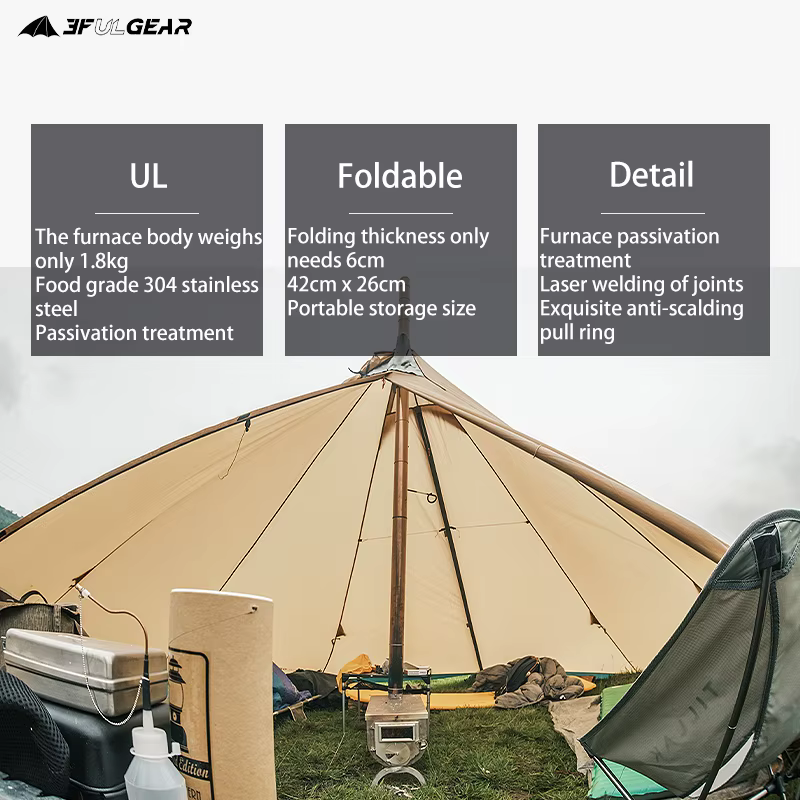 3F UL GEAR – poêle à bois ultraléger en alliage de titane et acier inoxydable 304, polyvalent, Campi