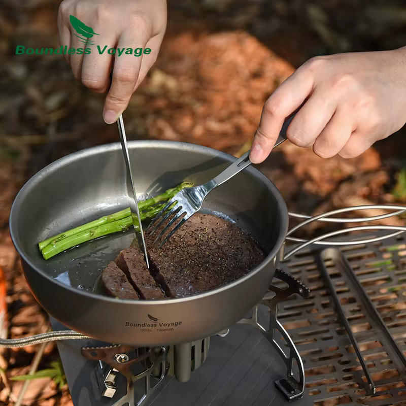Poêle à frire en titane Voyage sans limites, avec poignées pliantes, couvercle, poêle de Camping en 