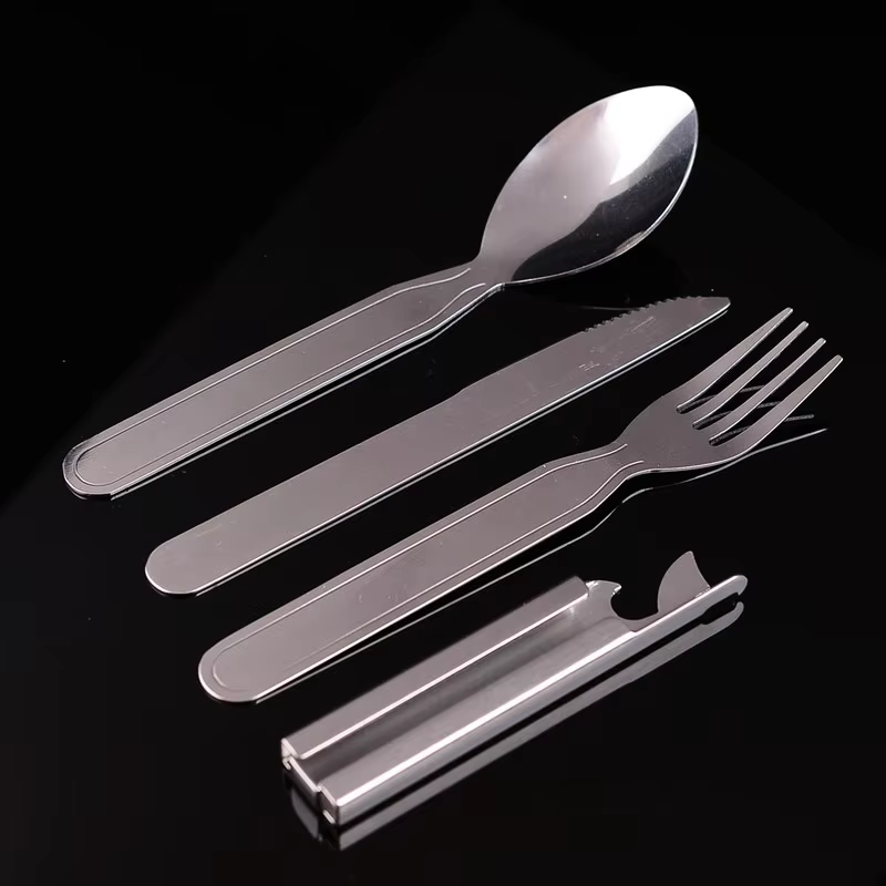 Vaisselle Portable en acier inoxydable, couteau pliable, ensemble d'ustensiles, cuillères, fourchett