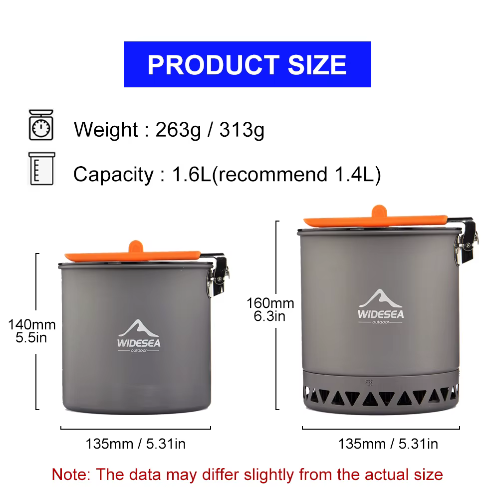 Widesea vaisselle pour Camping 1,6 L Pot plats touristiques tourisme randonnée pique-nique fournitur