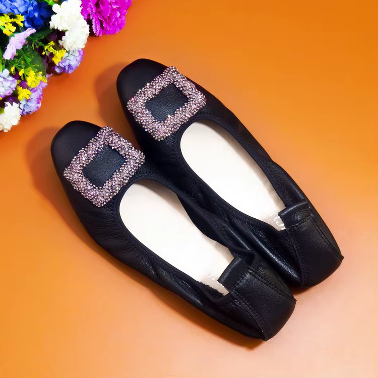 Encounaker-Ballerines Rondes en Cuir group pour Femme, Chaussures Plates Simples, Mocassins de Marqu