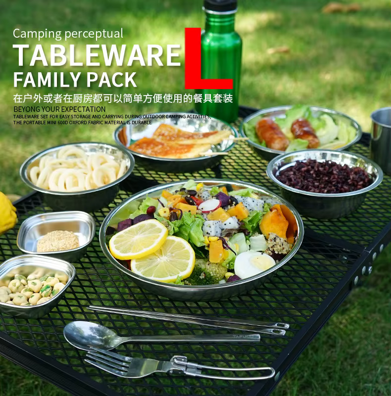 Nouveau ensemble d'assiettes à manger portables de cuisine de Camp de 22 vaisselle de Camping en ple