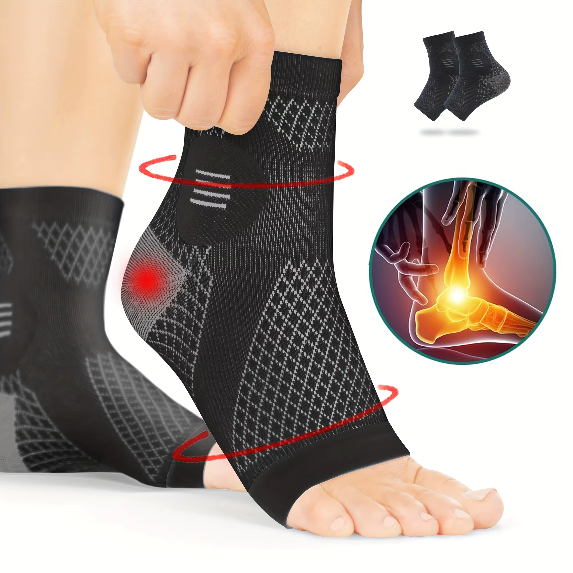 1 paire de chaussettes de Compression de cheville, manchons de pied à Compression avec soutien de la