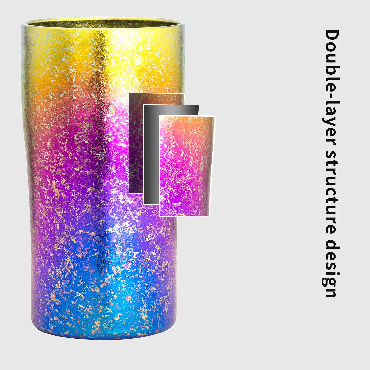 Mug à bière en titane TiTo 300 ml arc-en-ciel, double paroi, pour café, thé, vin, lait, gobelet port
