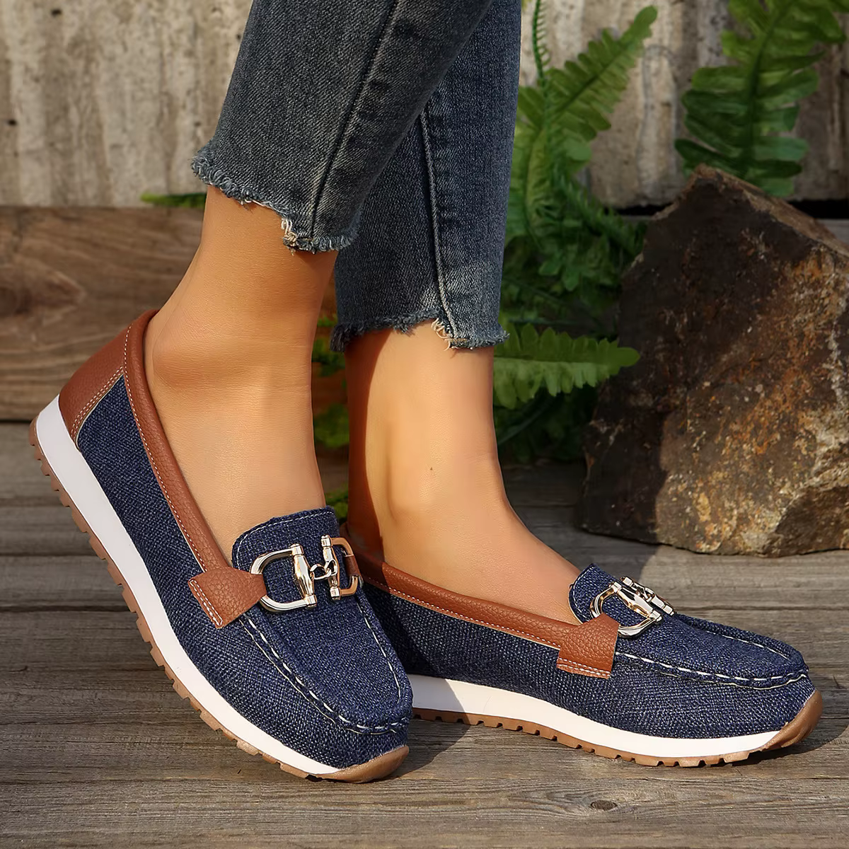 Mocassins léopard en cuir PU pour femmes, escarpins à talons mi-hauts, décor en métal, taille 36-43,