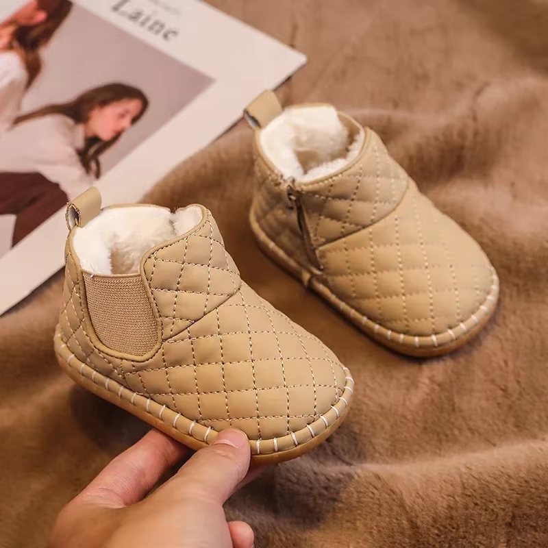 Bottes de neige chaudes en peluche pour bébés filles et garçons, chaussures d'extérieur à semelle so