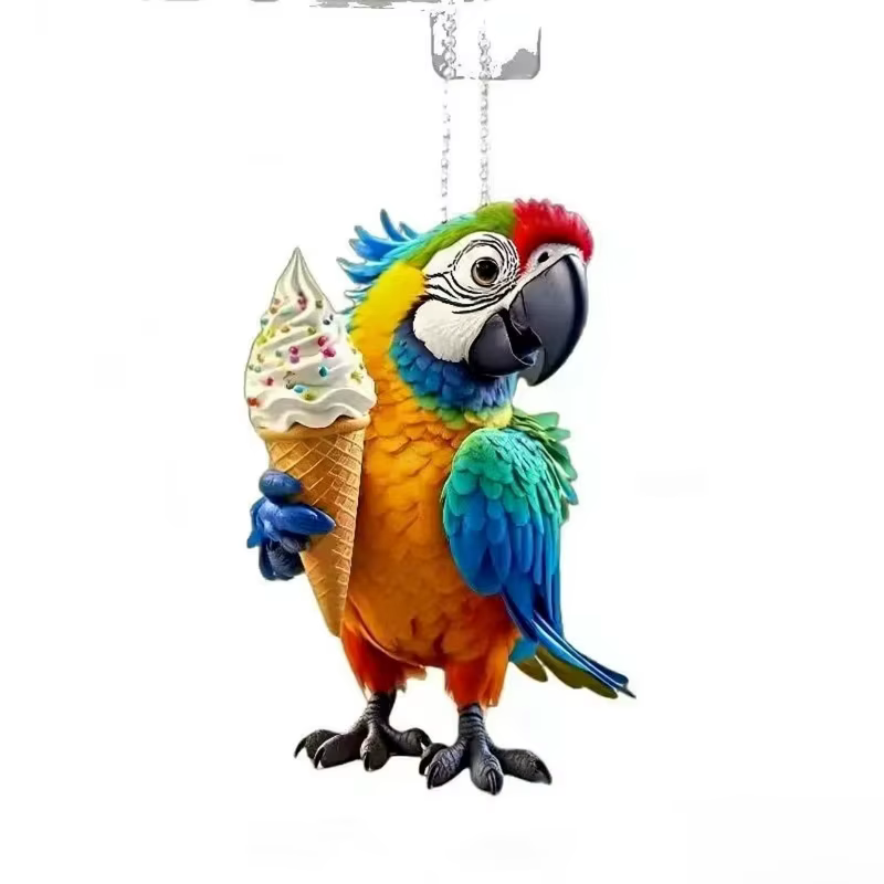 Nouveau charmant acrylique 2D plat Pigeon perroquet oiseau voiture rétroviseur sac à dos porte-clés