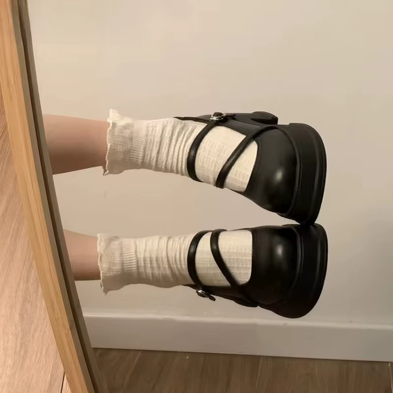 Chaussures Mary Jane Chunky pour femmes à plateforme et talon carré, avec bride croisée à ressort, s