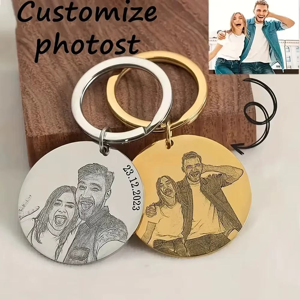 Porte-clés avec portrait gravé personnalisé, cadeau porte-clés photo pour petit ami, petite amie, fa