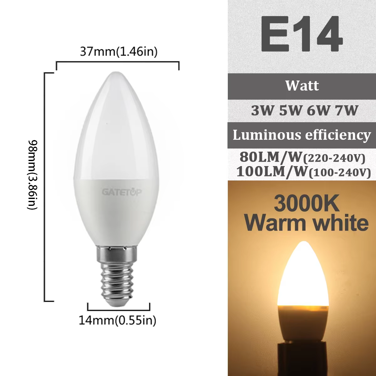 Ampoule Led E14 E27 220V 110V 3W 5W 6W 7W, éclairage chaud 3000K 6000K, lampe à bougie, lustre pour 