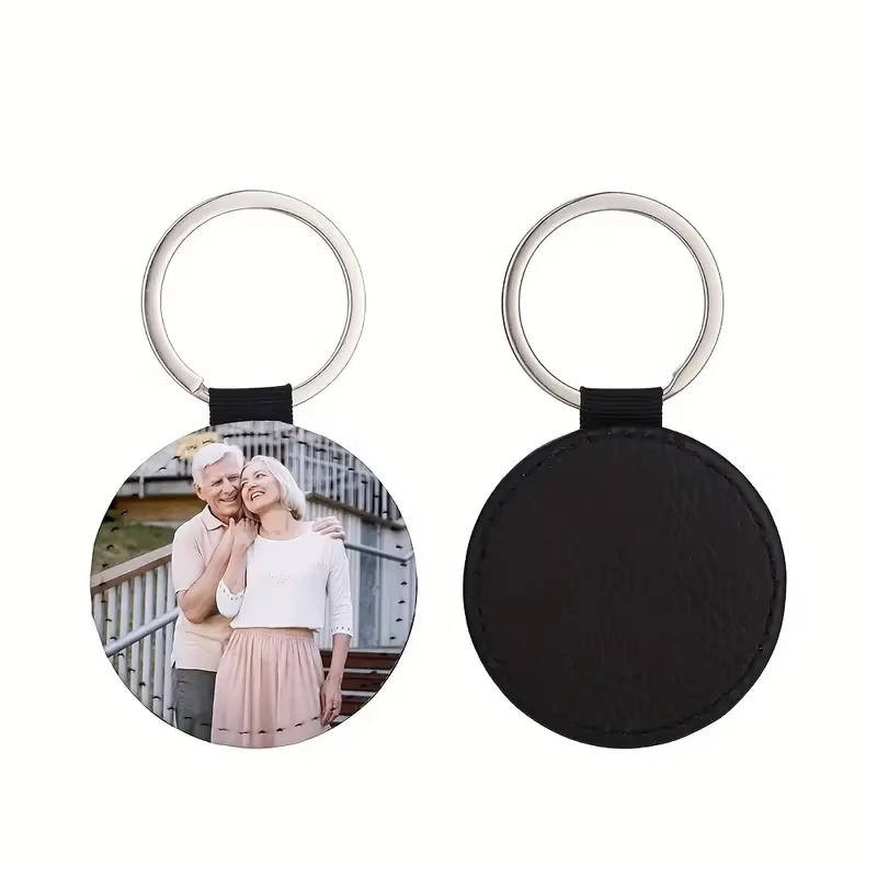 1 porte-clés photo personnalisé-porte-clés rond en cuir PU personnalisé avec impression par sublimat