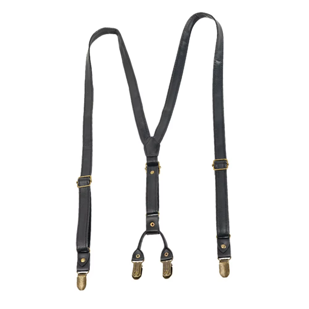 Bretelles Simples Noires pour Hommes, Bretelles Rétro en Cuir Marron avec Clips Métalliques, Style B