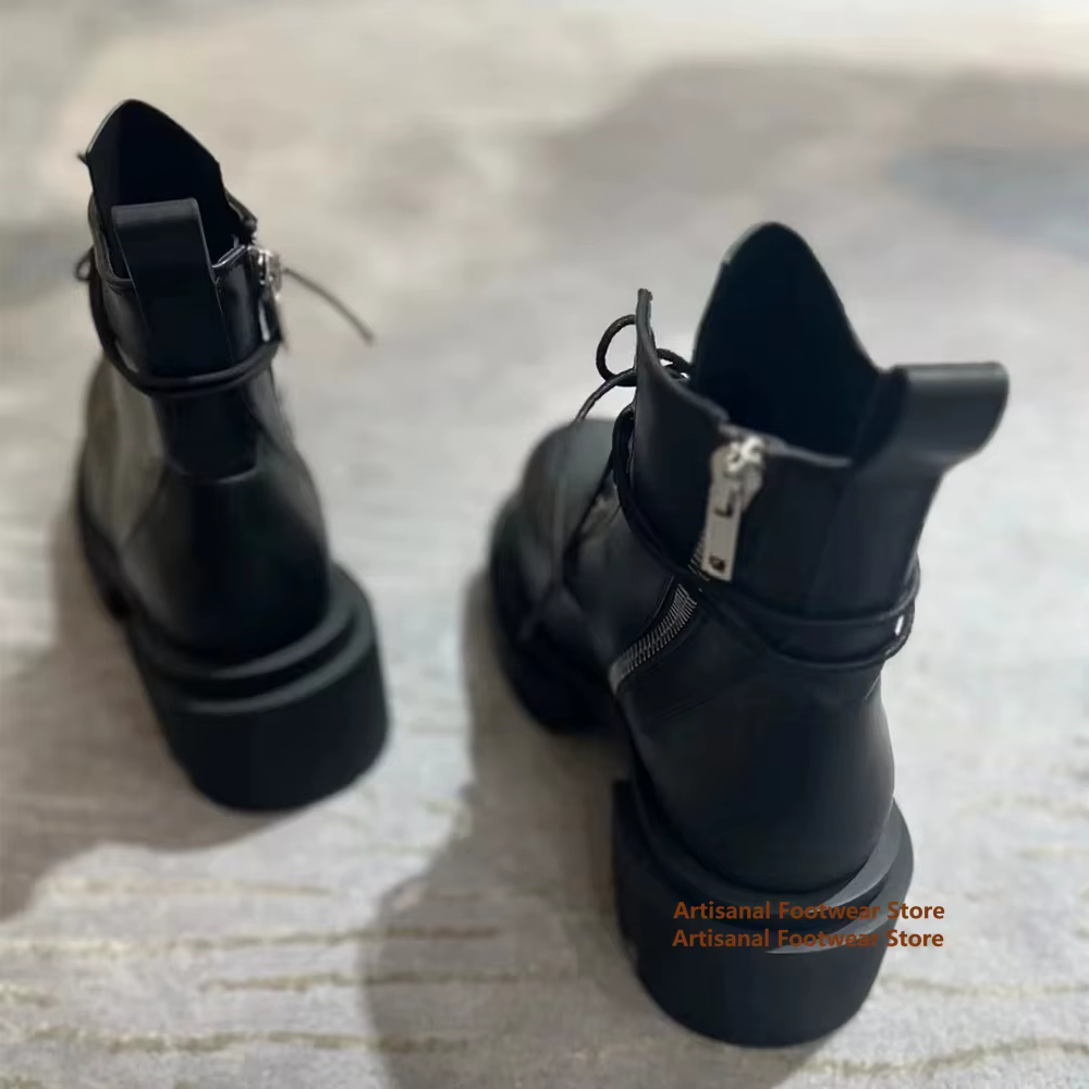 Bottes montantes à semelles épaisses pour hommes, bottines à lacets en cuir véritable, chaussures de