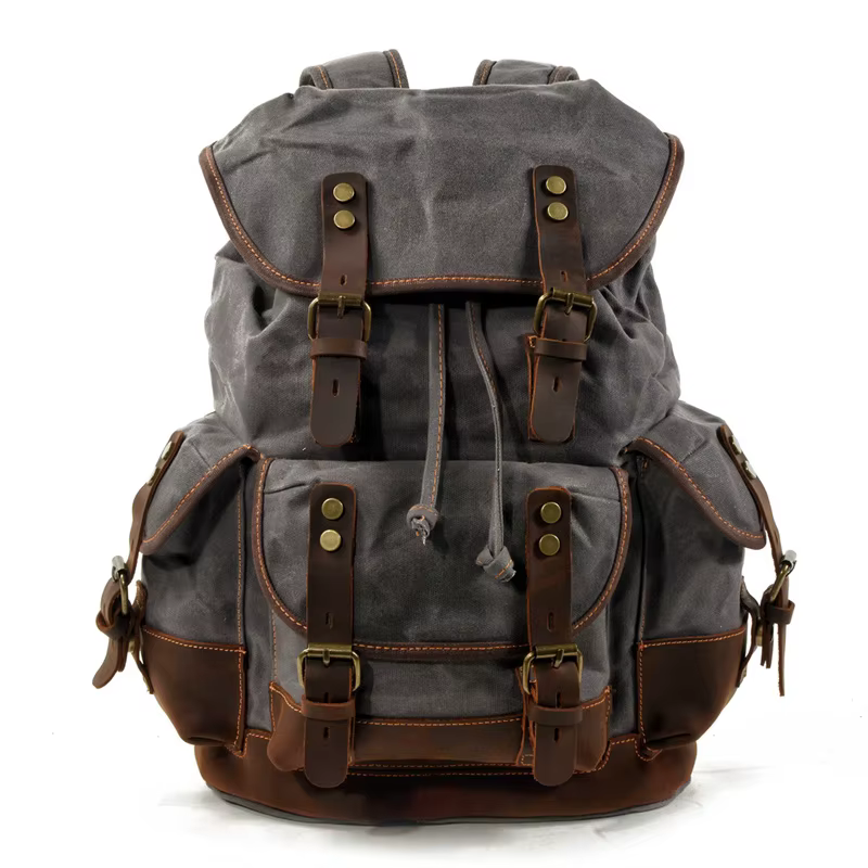 Sac à dos grande capacité, sac à dos vintage en toile, sac d'école en cuir, sac de voyage neutre, po
