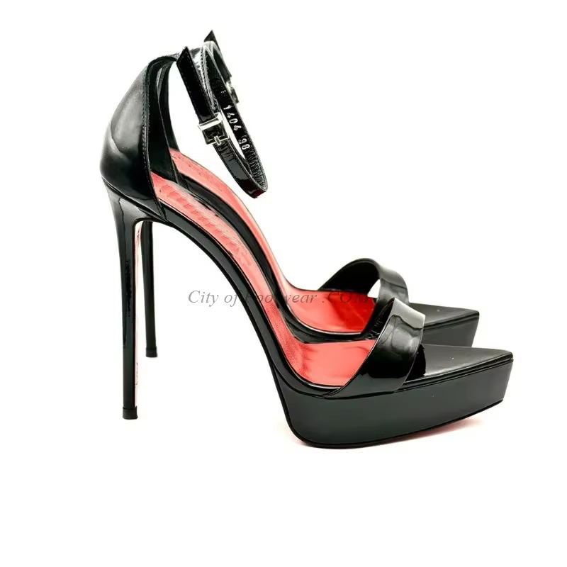 Sandales en cuir verni à plateforme pour femmes, chaussures de soirée Sexy à bout pointu, couleur ch