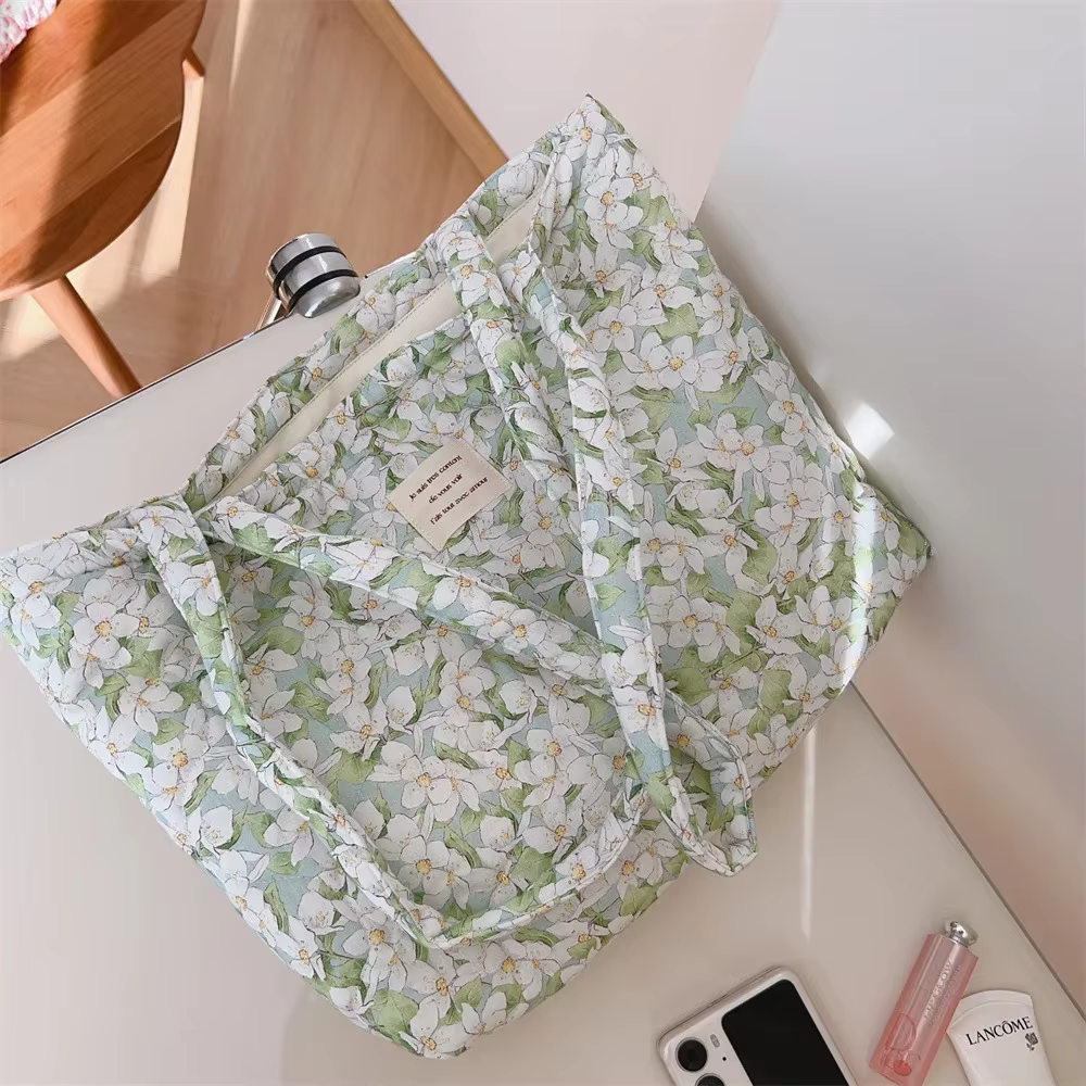 Sac fourre-tout en coton fleuri pour femme, sac à main ChimChic, sac à poignée supérieure gonflé, sa