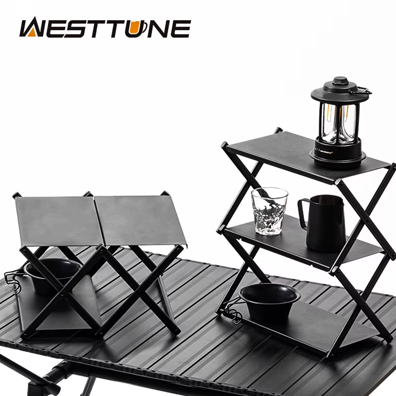 WESTTUNE Camping support à trois niveaux extérieur pliant étagère de rangement Portable organiseur d